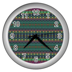 Boho Summer Green Wall Clock (silver) by SpinnyChairDesigns