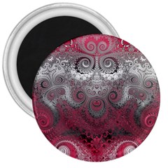 Black Pink Spirals And Swirls 3  Magnets by SpinnyChairDesigns