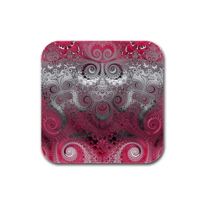 Black Pink Spirals and Swirls Rubber Square Coaster (4 pack) 