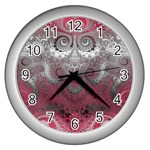 Black Pink Spirals and Swirls Wall Clock (Silver) Front