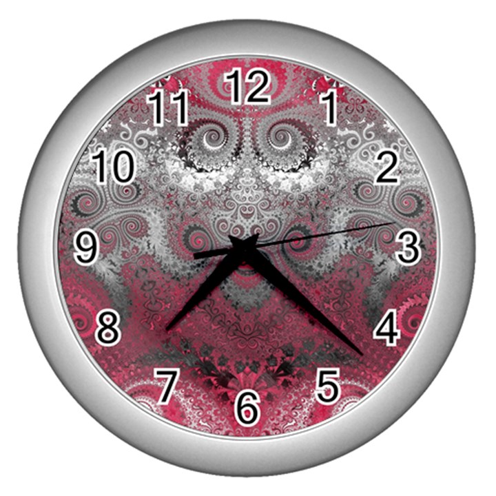 Black Pink Spirals and Swirls Wall Clock (Silver)