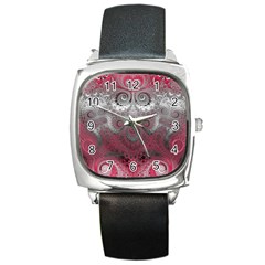 Black Pink Spirals And Swirls Square Metal Watch