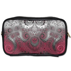 Black Pink Spirals And Swirls Toiletries Bag (two Sides) by SpinnyChairDesigns