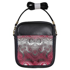 Black Pink Spirals And Swirls Girls Sling Bag by SpinnyChairDesigns