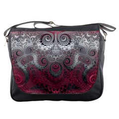 Black Pink Spirals And Swirls Messenger Bag by SpinnyChairDesigns