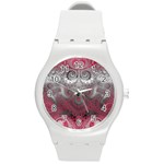 Black Pink Spirals and Swirls Round Plastic Sport Watch (M) Front