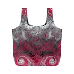 Black Pink Spirals And Swirls Full Print Recycle Bag (m) by SpinnyChairDesigns