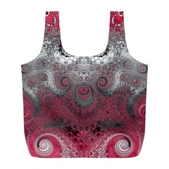 Black Pink Spirals And Swirls Full Print Recycle Bag (l) by SpinnyChairDesigns