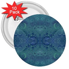 Teal Spirals And Swirls 3  Buttons (10 Pack)  by SpinnyChairDesigns