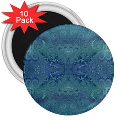 Teal Spirals And Swirls 3  Magnets (10 Pack)  by SpinnyChairDesigns