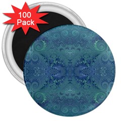 Teal Spirals And Swirls 3  Magnets (100 Pack) by SpinnyChairDesigns