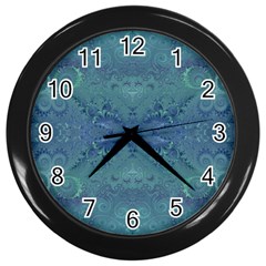 Teal Spirals And Swirls Wall Clock (black) by SpinnyChairDesigns