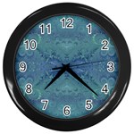 Teal Spirals and Swirls Wall Clock (Black) Front