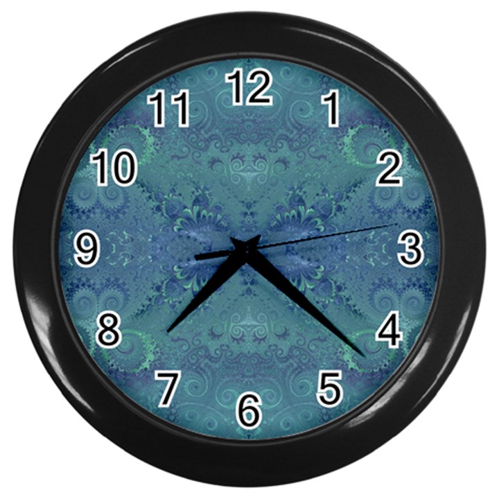 Teal Spirals and Swirls Wall Clock (Black)