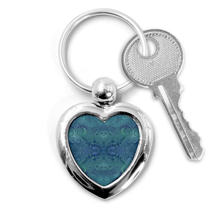 Teal Spirals and Swirls Key Chain (Heart)