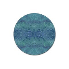 Teal Spirals And Swirls Magnet 3  (round) by SpinnyChairDesigns