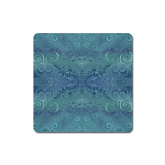 Teal Spirals And Swirls Square Magnet by SpinnyChairDesigns