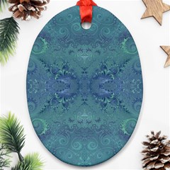 Teal Spirals And Swirls Oval Ornament (two Sides) by SpinnyChairDesigns