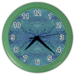 Teal Spirals And Swirls Color Wall Clock by SpinnyChairDesigns