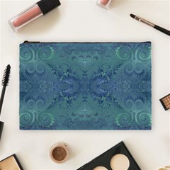 Teal Spirals And Swirls Cosmetic Bag (large) by SpinnyChairDesigns