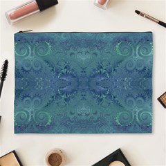 Teal Spirals And Swirls Cosmetic Bag (xl) by SpinnyChairDesigns