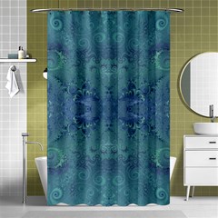 Teal Spirals And Swirls Shower Curtain 48  X 72  (small)  by SpinnyChairDesigns