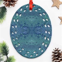 Teal Spirals And Swirls Ornament (oval Filigree) by SpinnyChairDesigns