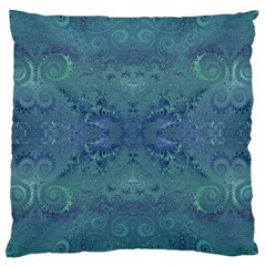 Teal Spirals And Swirls Large Cushion Case (one Side) by SpinnyChairDesigns