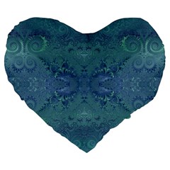 Teal Spirals And Swirls Large 19  Premium Heart Shape Cushions by SpinnyChairDesigns