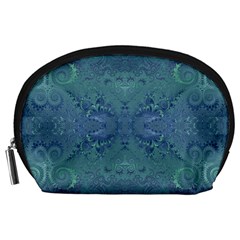 Teal Spirals And Swirls Accessory Pouch (large) by SpinnyChairDesigns