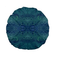 Teal Spirals And Swirls Standard 15  Premium Flano Round Cushions by SpinnyChairDesigns