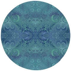 Teal Spirals And Swirls Wooden Puzzle Round by SpinnyChairDesigns