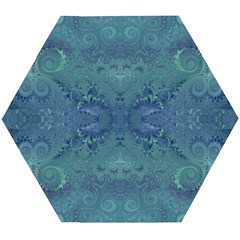 Teal Spirals And Swirls Wooden Puzzle Hexagon by SpinnyChairDesigns