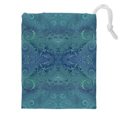 Teal Spirals And Swirls Drawstring Pouch (4xl) by SpinnyChairDesigns