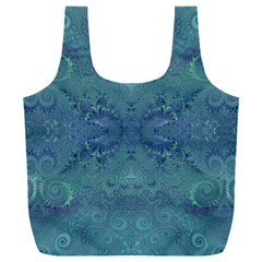 Teal Spirals And Swirls Full Print Recycle Bag (xxl) by SpinnyChairDesigns