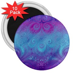 Purple Blue Swirls And Spirals 3  Magnets (10 Pack)  by SpinnyChairDesigns