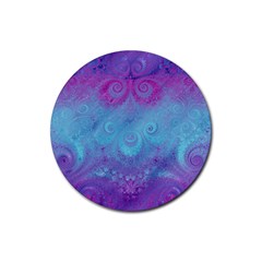 Purple Blue Swirls And Spirals Rubber Coaster (round)  by SpinnyChairDesigns