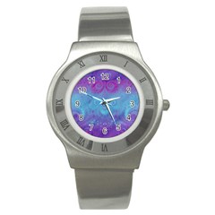 Purple Blue Swirls And Spirals Stainless Steel Watch by SpinnyChairDesigns