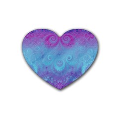 Purple Blue Swirls And Spirals Rubber Coaster (heart)  by SpinnyChairDesigns