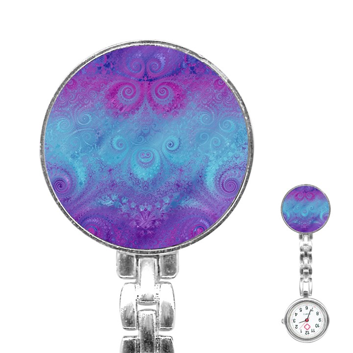 Purple Blue Swirls and Spirals Stainless Steel Nurses Watch