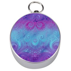 Purple Blue Swirls And Spirals Silver Compasses by SpinnyChairDesigns