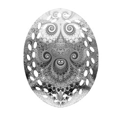 Black And White Spirals Ornament (oval Filigree) by SpinnyChairDesigns