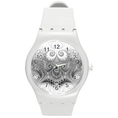 Black And White Spirals Round Plastic Sport Watch (m) by SpinnyChairDesigns