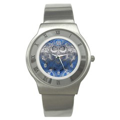 Blue Swirls And Spirals Stainless Steel Watch by SpinnyChairDesigns