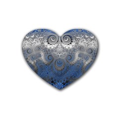 Blue Swirls And Spirals Rubber Coaster (heart)  by SpinnyChairDesigns