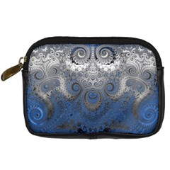 Blue Swirls And Spirals Digital Camera Leather Case by SpinnyChairDesigns