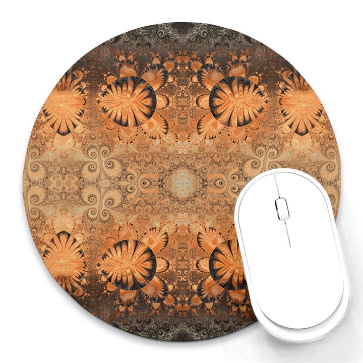 Rustic Orange Swirls Round Mousepads