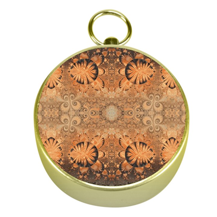 Rustic Orange Swirls Gold Compasses