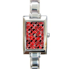 Abstract Red Black Checkered Rectangle Italian Charm Watch by SpinnyChairDesigns