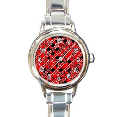 Abstract Red Black Checkered Round Italian Charm Watch by SpinnyChairDesigns